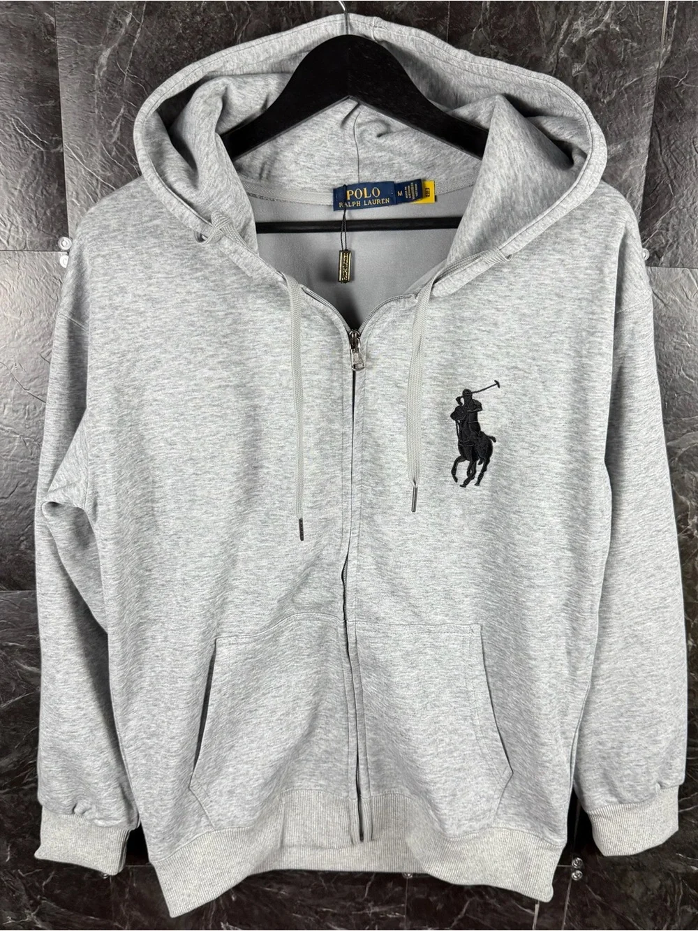 Polo Ralph Lauren Grey Knit Big Pony Fleece Zip Hoodie Medium
